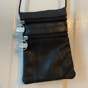 Vintage Toni black leather mini crossbody minimalistic retro night out bag